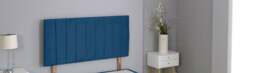 "Blue Plush Velvet 9 Panel Headboard Blue 3FT Single 20""inch Headboard"