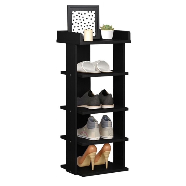 Neo Black Multi-Layer Wooden Shoe Rack Durable Storage Organiser Boots Sneakers Heels Space Saving Entryway Shelf Black