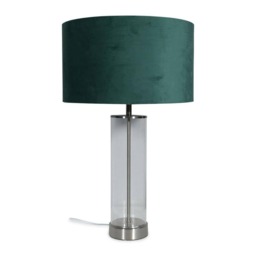 ValueLights Balan Brushed Chrome Table Lamp Forest Green Velvet Shade