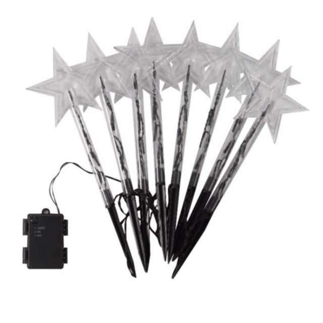 Set of 8 Battery Operated LED Multi Coloured Star Path Lights Christmas Decoration with Timer