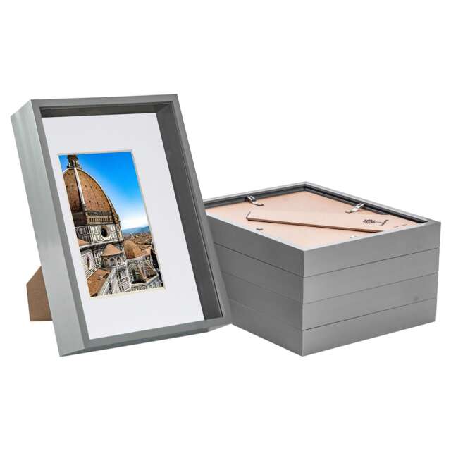 "Nicola Spring A4 (8 x 12"") Deep Photo Frames - Grey/White Mount - 3D Deep Box Picture Frame Display Case (31 x 22cm) x5"