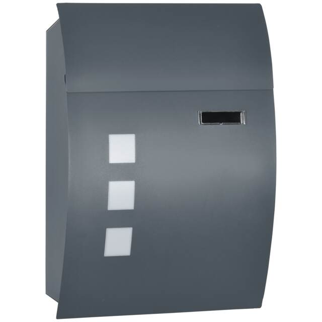 HOMCOM Wall Mounted Letter Box, Weatherproof Post Box for Outside Wall, Modern Mailbox with 2 Keys and Nameplate, Anthracite Grey Grey