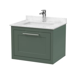 Balterley Traditional Bathroom Wall Hung 1 Drawer Vanity Unit and 1 Tap Hole Marble Top Basin Green Forest Green 528 x 620 x 470mm