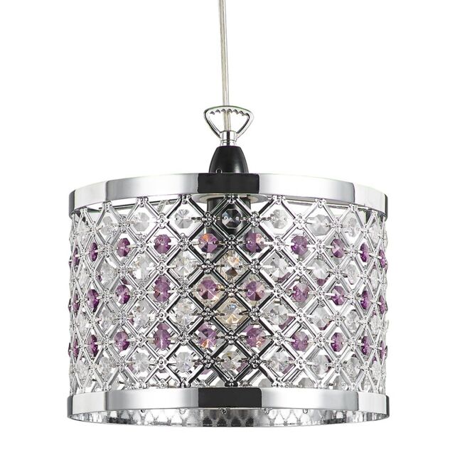 Sparkly Ceiling Pendant Shade with Clear and Purple Beads Purple Purple 1