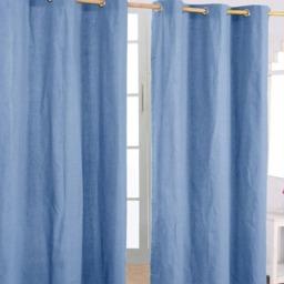 Homescapes Cotton Plain Airforce Blue Ready Made Eyelet Curtain Pair - 137 x 182 cm Blue Airforce Blue