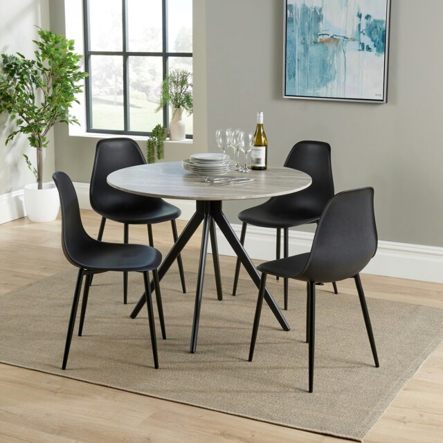 Aspen Grey Oak Effect 100cm Round Dining Table with 4 Curve Plastic Chairs - Modern Dining Set Black Black One Size 1
