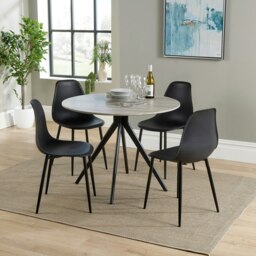 Aspen Grey Oak Effect 100cm Round Dining Table with 4 Curve Plastic Chairs - Modern Dining Set Black Black One Size 1