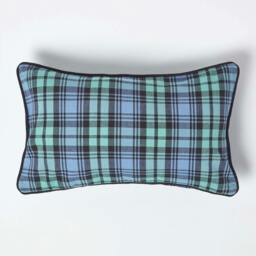 Homescapes Cotton Black Watch Tartan Cushion Cover - 30 x 50 cm Blue Blue 30 x 50 cm