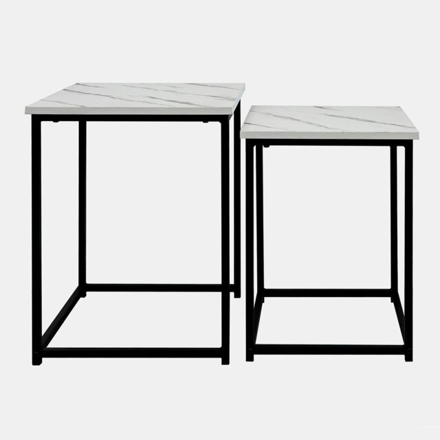 OHS 2 Piece Wood Top Modern Home Decor Side End Coffee Nest Of Tables White Marble