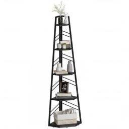 HOMCOM 5-Tier Corner Bookcase, Floor Standing Shelving Unit Black Black 36.5 x 36.5 x 159.5 cm