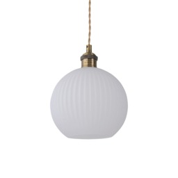 Betchley - Antique Brass Braided Pendant with White Ribbed Glass Shade