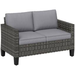Outsunny Rattan Sofa with Cushions, 2 Seater Garden Furniture, Dark Grey Grey One Size