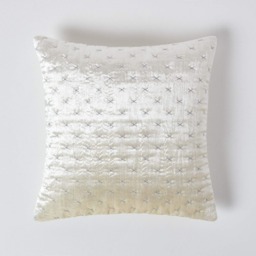 Homescapes Cream Crushed Velvet Cushion Cover - 55 x 55 cm Cream Cream 1