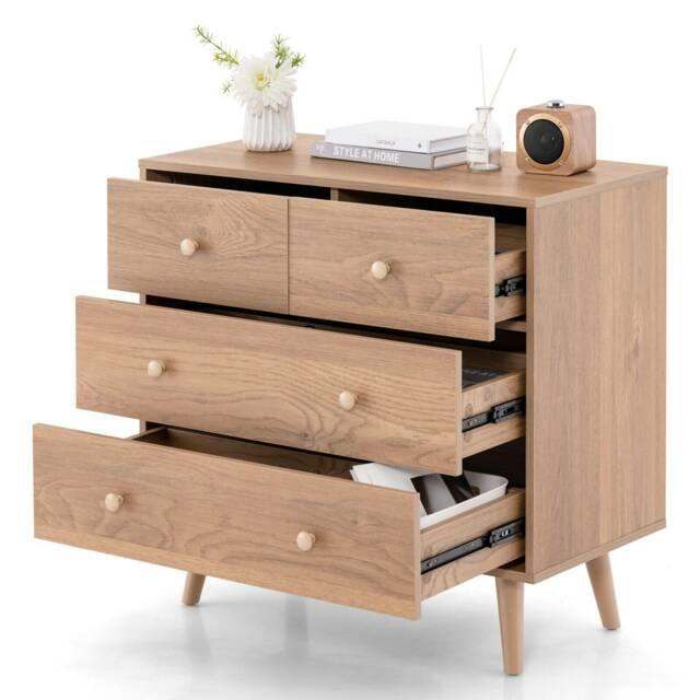 COSTWAY 4-Drawer Dresser Storage Chest Cabinet Natural Yellow