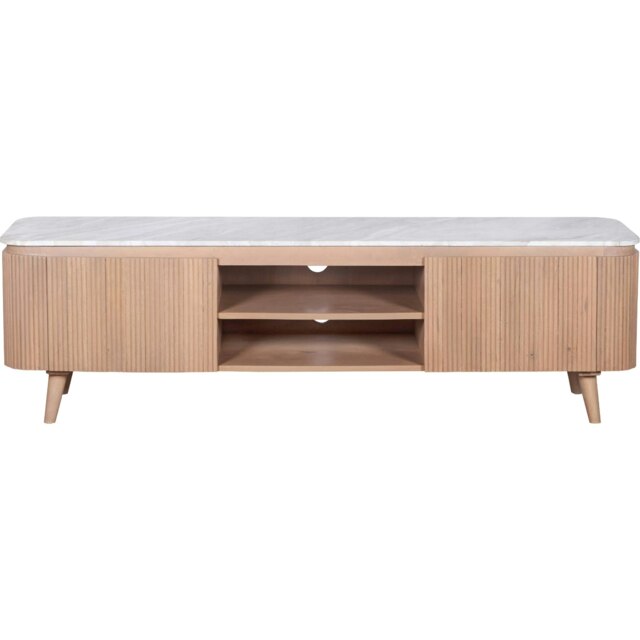 Bundi Natural Marble & Wood Large Tv Cabinet Brown 1