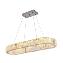 Chandelier Crystal Silver Oval LED Pendant Light Crystal 70cm 3 Color Lights