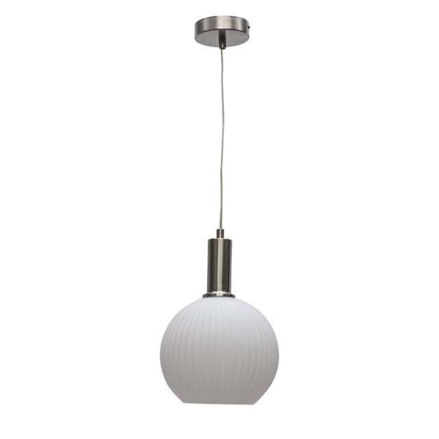 Betchley - White Ribbed Glass Globe Satin Nickel Deco Pendant Fitting