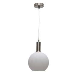 Betchley - White Ribbed Glass Globe Satin Nickel Deco Pendant Fitting