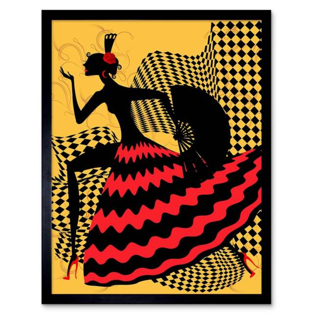"Painting Spanish Flamenco Dancer Design 12x16"" Framed Wall Art Print"