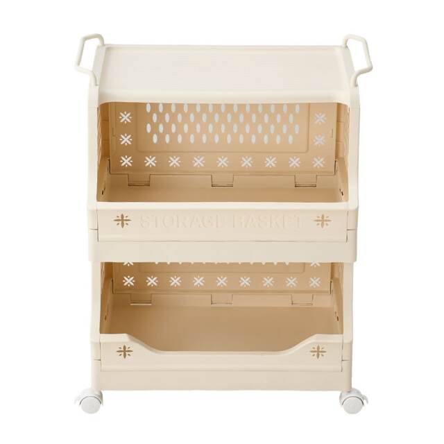 Living and Home 2-Tier Storage Cart with Handles and Castors with Wheels Cream