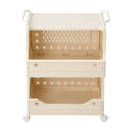 Living and Home 2-Tier Storage Cart with Handles and Castors with Wheels Cream