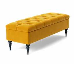 90cm Safar Ottoman bench with Storage and Turned Wooden Legs- Plush Velvet Shoes Bench - Mustard Gold Chesterfield Storage Bench