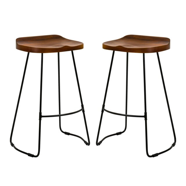 Lara Solid Mango Wood Counter Stools Set of 2 with Saddle Seats and Footrests
