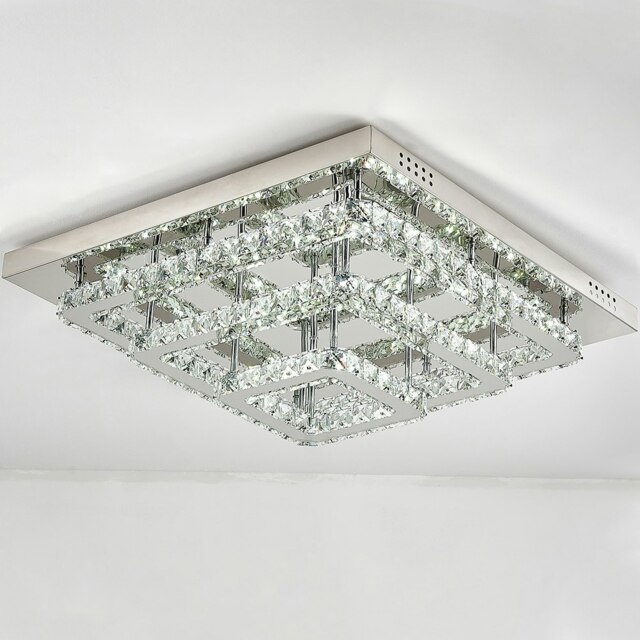 Living and Home Square Large-size Glamourous Crystal LED Ceiling Light, 70cm W x 70cm Dx 18cmH