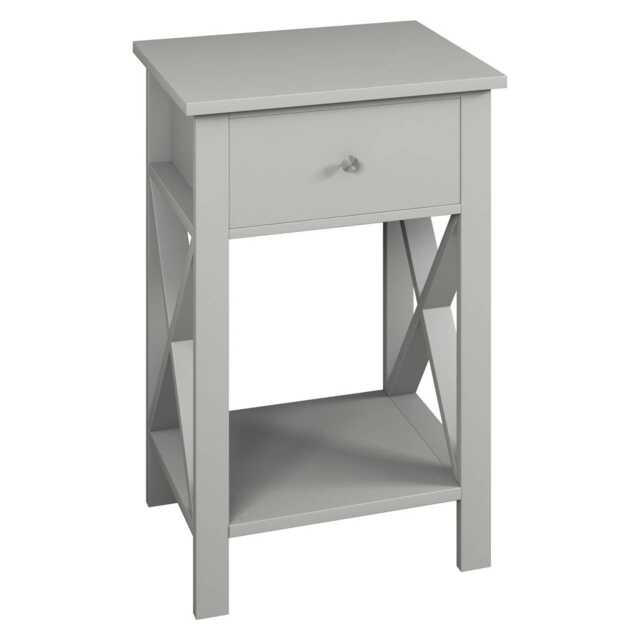 Wooden 1 Drawer Bedside Sofa Side End Table Frame Nightstand with Storage Shelf Grey 1 Grey 1