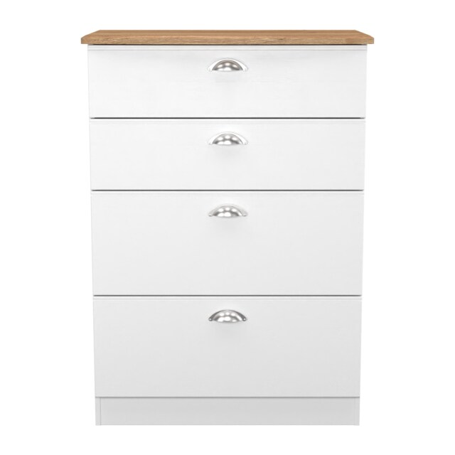 Albert 4 Drawer Deep Chest of Drawers in White Ash & Riviera Oak (Ready Assembled) White White Ash & Riviera Oak