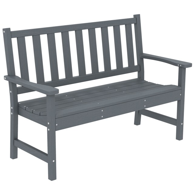 Outsunny 2 Seater Plastic Garden Bench, Outdoor Patio Furniture, Grey Grey Grey wood effect Not provided