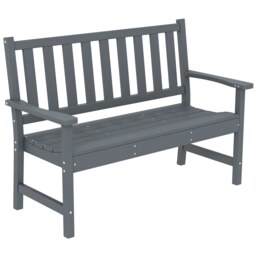 Outsunny 2 Seater Plastic Garden Bench, Outdoor Patio Furniture, Grey Grey Grey wood effect Not provided