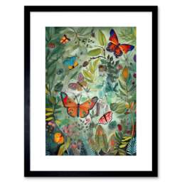 "Butterflies a Springfield Modern Folk Art 9x7"" Black Framed Wall Art Print"