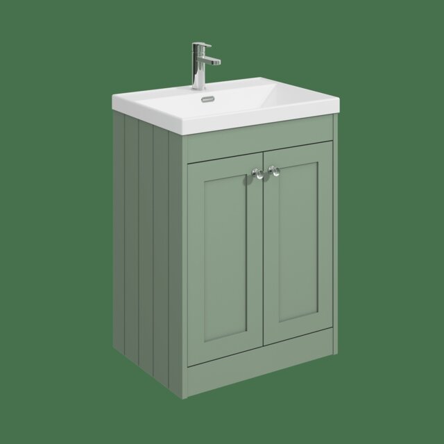 Balterley Floor Standing 2 Door Unit with Thin Edge Basin 1 Tap Hole Green 800 x 600 x 453mm