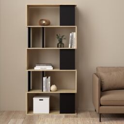 Maze Open Bookcase 4 Shelves - Oak and Black - That Home Shop - thumbnail 3