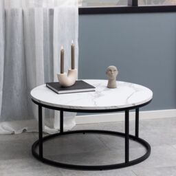 Spiro Coffee Table with Marble Melamine Top & Black Legs - Black - That Home Shop