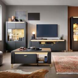 Genoa TV Cabinet 2 Door 1 Drawer 200cm Wide in Black Matt/Gold -  - That Home Shop