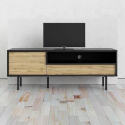 Match TV Unit 1 Door 1 Drawer in Black/Oak -  - That Home Shop