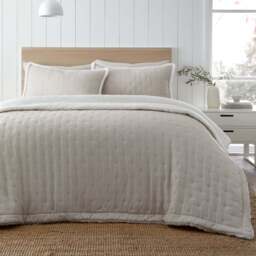 Catherine Lansfield Cosy Nori Soft Sherpa Bedspread - Cream - That Home Shop - thumbnail 1