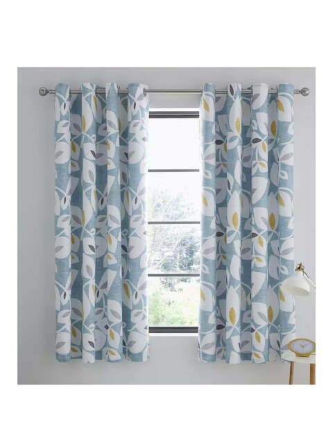 Catherine Lansfield Inga Leaf Lined Eyelet Curtains Two Panels Teal - Teal - That Home Shop