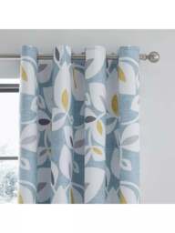 Catherine Lansfield Inga Leaf Lined Eyelet Curtains Two Panels Teal - Teal - That Home Shop - thumbnail 2