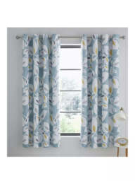 Catherine Lansfield Inga Leaf Lined Eyelet Curtains Two Panels Teal - Teal - That Home Shop - thumbnail 1