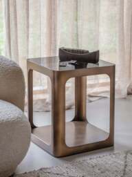 Thorpe Square Metal and Glass Side Table - Smoked Gold Black Tinted Glass - That Home Shop - thumbnail 1