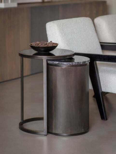 Belvedere Black Set of 2 Nesting Side Tables - Black Tint Glass Black Markino Marble - That Home Shop