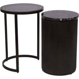 Belvedere Black Set of 2 Nesting Side Tables - Black Tint Glass Black Markino Marble - That Home Shop - thumbnail 3