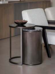 Belvedere Black Set of 2 Nesting Side Tables - Black Tint Glass Black Markino Marble - That Home Shop - thumbnail 1