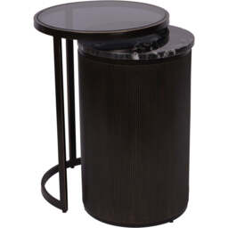Belvedere Black Set of 2 Nesting Side Tables - Black Tint Glass Black Markino Marble - That Home Shop - thumbnail 2