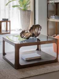 Thorpe Metal and Glass Square Coffee Table - Smoked Gold Black Tinted Glass - That Home Shop