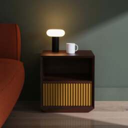 Pillar 1-Drawer Bedside Table Walnut & Ochre - thumbnail 2