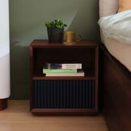 Pillar 1-Drawer Bedside Table Walnut & Navy - thumbnail 3